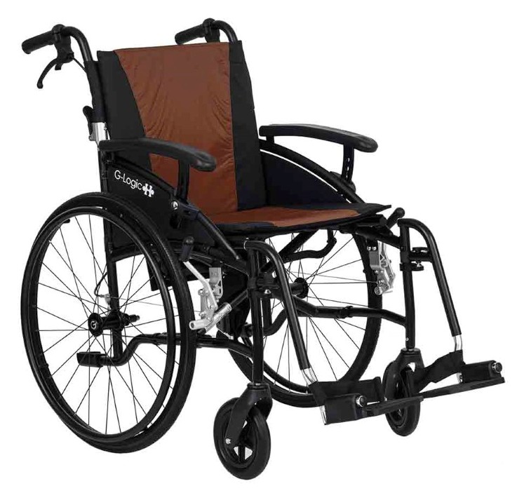 Excel G-Logic Lightweight Self Propelled Wheelchair 20'' Black Frame and Brown Upholstery